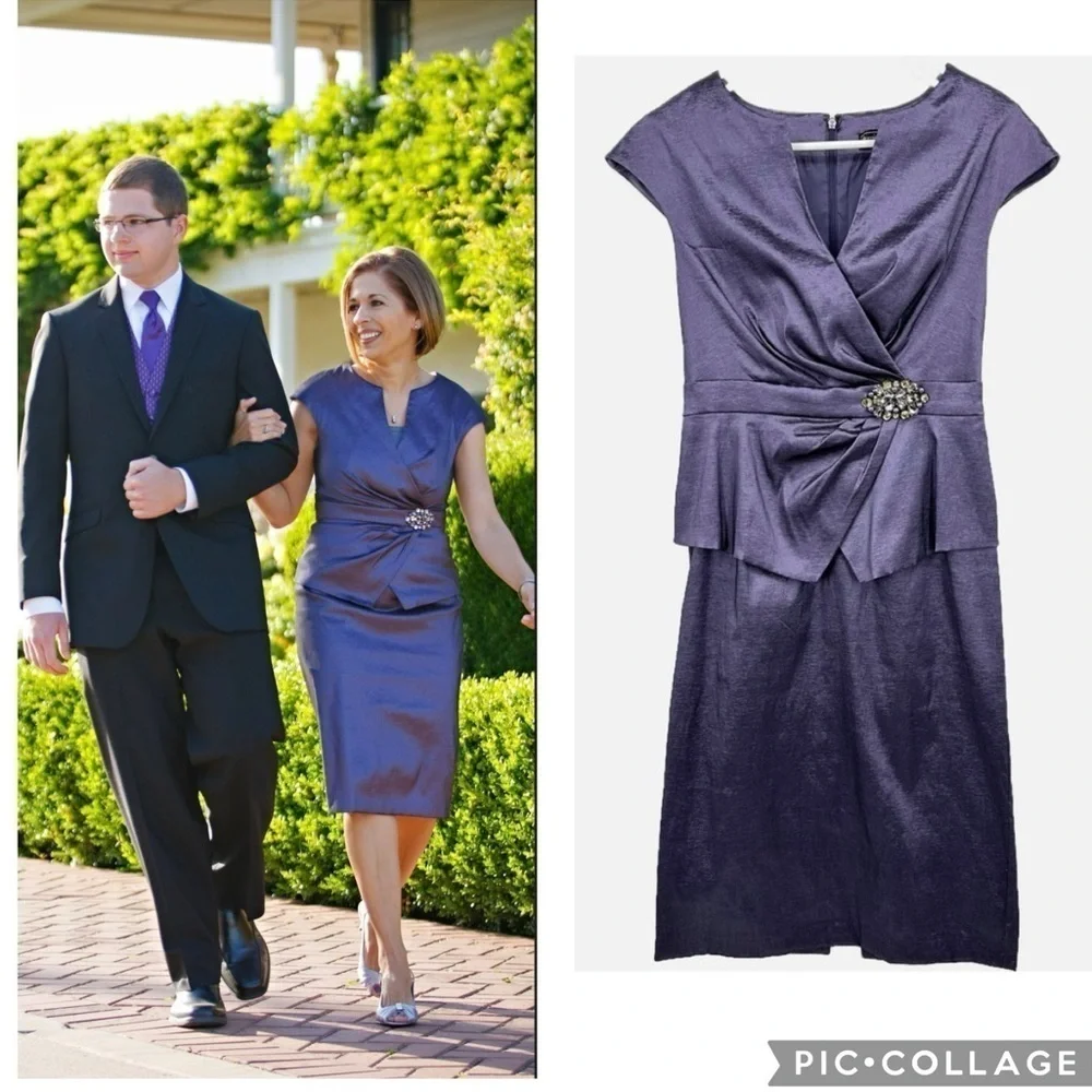 Jessica Howard Purple Peplum Sheath Dress with Embellished Waist Size 6 - Picture 14 of 14